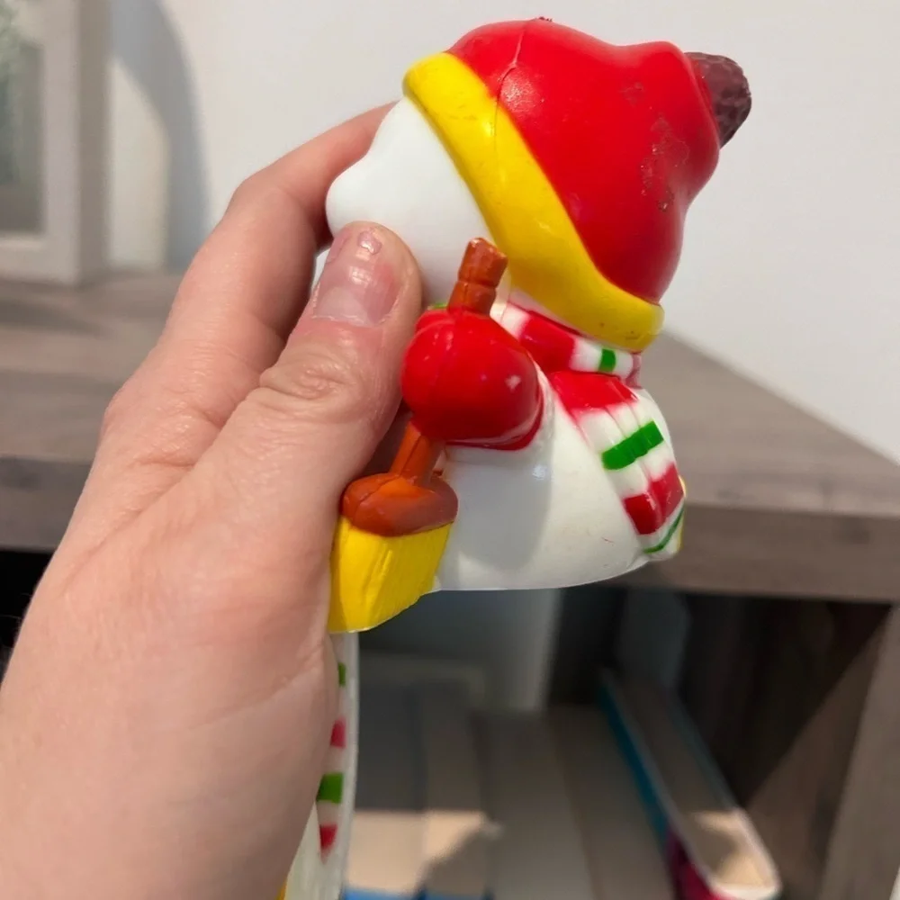 VTG Christmas Stocking Holder Hanger Snowman Future 1985 Resin Shelf Sitter 2
